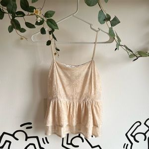 American Eagle White Velvet Ruffled Tank Size Medium